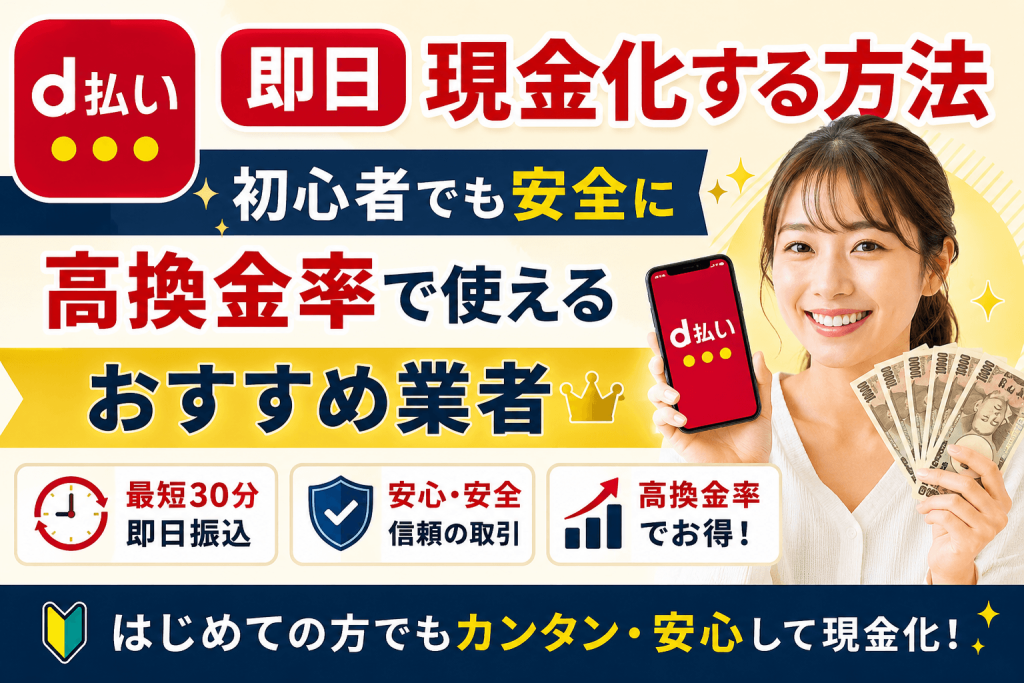 d払いで即日現金化する方法｜初心者でも安全に高換金率で使えるおすすめ業者